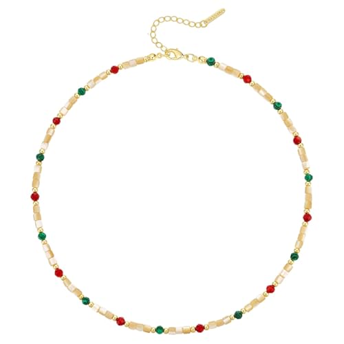 KissYan Beaded Choker Necklace for Women, Colorful Natural Gemstones Pearl Choker 14K Gold Plated Pendant Healing Crystal Necklace Handmade Stone Jewelry Gift - color: L-Shell Stone