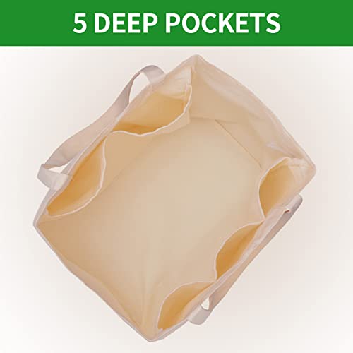 Canvas Reusable Grocery Bags Heavy Duty, 8.3 gal Foldable Large Tote Bag with Handles, Holds 60 lbs & Washable Eco-friendly Bags with 5 Pockets, Off white 1 Bags - color: [A2] Off White, size: 1 Pack