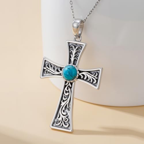 Turquoise Necklaces 925 Sterling Silver Western Necklace Boho Jewelry for Men Women Her Birthday Valentines Day Gifts - style: 5-Cross Necklace