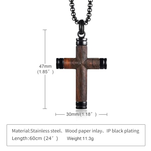 Cross Necklace for Men Vintage Wooden Cross Necklaces Wood Crucifix Pendant Christian Jewelry Gift for Men - color: Black Surround