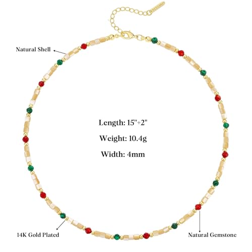 KissYan Beaded Choker Necklace for Women, Colorful Natural Gemstones Pearl Choker 14K Gold Plated Pendant Healing Crystal Necklace Handmade Stone Jewelry Gift - color: L-Shell Stone