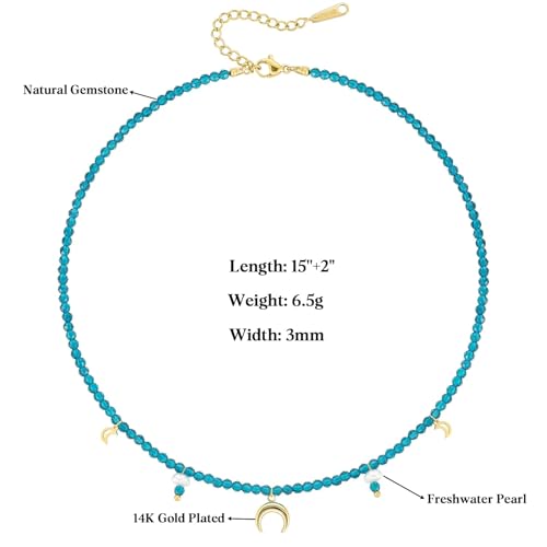 KissYan Beaded Choker Necklace for Women, Colorful Natural Gemstones Pearl Choker 14K Gold Plated Pendant Healing Crystal Necklace Handmade Stone Jewelry Gift - color: M-Moon