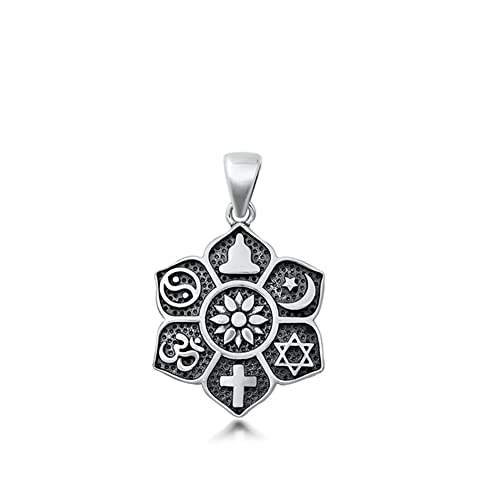 Sterling Silver Cute Coexist Lotus Pendant Religious Symbol Charm 925 New