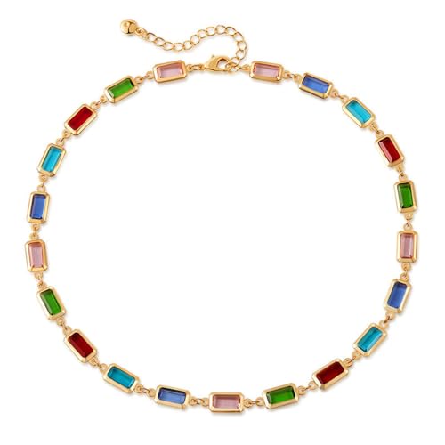 Dainty Colorful Glass Beaded Gold-Tone Choker Necklaces for Women Trendy Rectangular Clavicle Chain Adjustable Multicolor Handmade Gemstone Rainbow Bead Link Boho Y2k Statement Jewelry Party Prom - color: Colorful