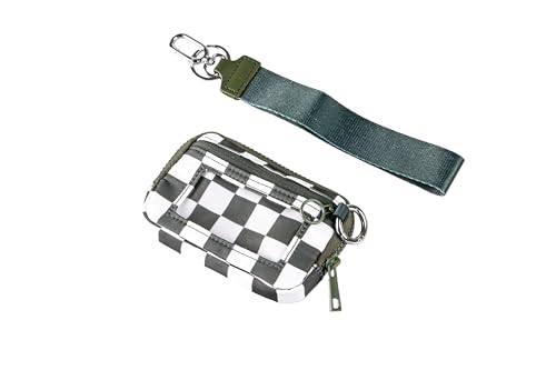 Wristlet Wallet for Women Mini Zip Card Case with Clear ID Window Zipper Coin Purse Lightweight Portable Keychain Wallet(Teal Gray Lattice) - color: Teal Gray Lattice