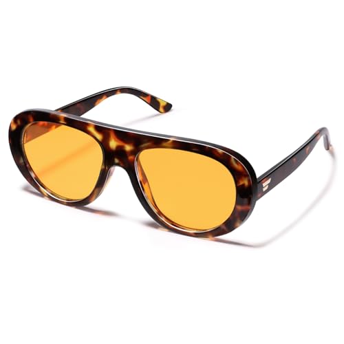 VANLINKER Oversized Retro Aviator Sunglasses for Women Men Chic 70s Vintage Style Trendy 2026 Chunky Sun Glasses VL9865 - color: C4 Tortoise Frame/Orange Lenses