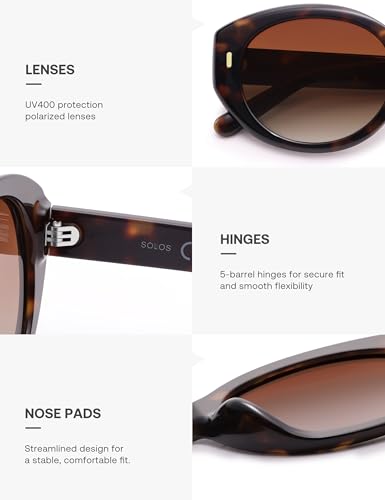 SOJOS Trendy Oval Polarized Sunglasses for Women Classic Round Retro UV Protection Shade SJ2675 - color: Tortoise Frame Brown Lens