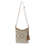 The Sak Lucia Crossbody Bag in Crochet, Convertible Purse with Adjustable Shoulder Strap - color: Natural Grey Medallion
