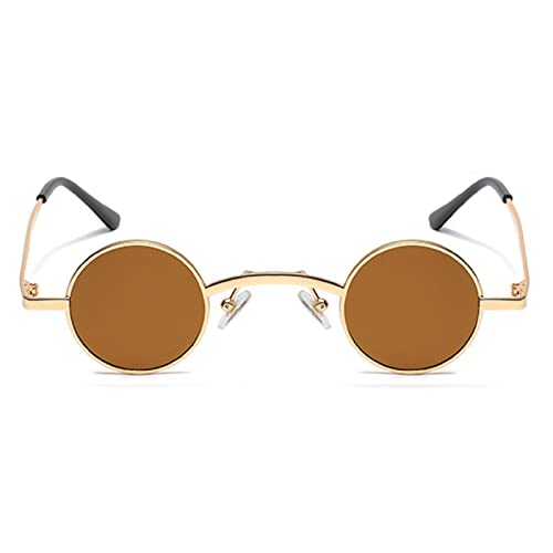 mincl/punk Small Chic Fashion Vintage Round Sunglasses Metal Frame - color: Gold&brown