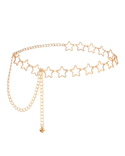 AWAYTR Cute Chain Belts for Women - Metal Waist Chain Belt for Dresses Jeans Country Concert Outfit - color: Gold-star