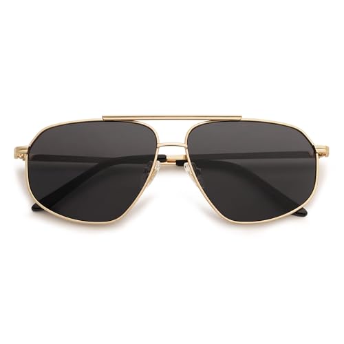 SOJOS Retro Hexagon Aviator Sunglasses for Women Men Trendy Vintage UV400 Protection Shades SJ1200 - color: Gold/Grey