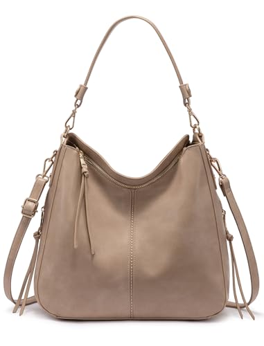 Realer Hobo Crossbody Bags for Women Designer Faux Leather Hobo Handbags Retro Large Size Shoulder Bag Bucket Purse - color: Apricot, size: Large-15.2 inch