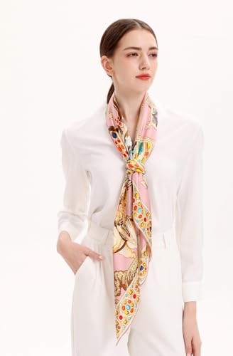 100% Pure Mulberry Silk Scarf 43”*43” Large Square Lightweight Headscarf Women’s Hair Wraps Shawls with Gift Packed - color: Classic Pink Gem