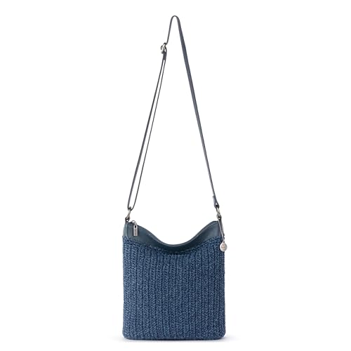 The Sak Lucia Crossbody Bag in Crochet, Convertible Purse with Adjustable Shoulder Strap - color: Denim Tonal Straw
