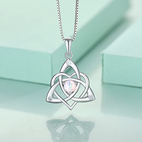 STARCHENIE Celtic Knot Necklace for Women 925 Sterling Silver Trinity Love Knot Pendant Birthstones Jewelry - color: Opal