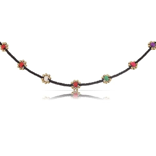 Made by Nami Colorful Bead Necklace for Women Adjustable & Waterproof Surfer Beaded Choker Necklace Handmade Boho Beach Choker for Summer Festival and Hippie Style - color: Multi Beads