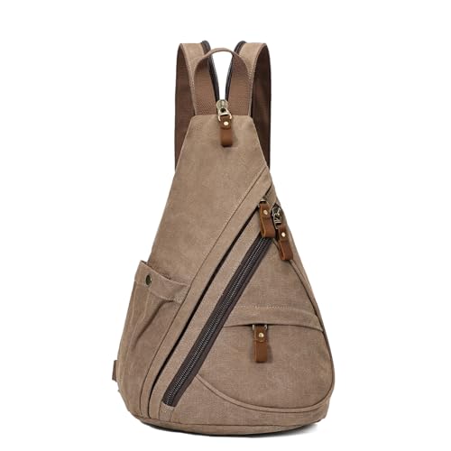 KL928 Canvas Sling Bag - Small Crossbody Backpack Shoulder Casual Daypack Rucksack for Men Women(Large Version,Brown) - color: Canvas-brown