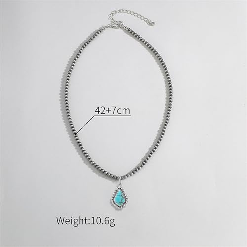 coadipress Navajo Pearl Necklace Western Jewelry for Women Boho Beaded Choker Necklaces Vintage Turquoise Pendant Cowgirl Necklace - style: Rhombus