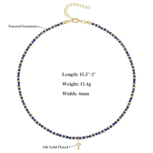 KissYan Beaded Choker Necklace for Women, Colorful Natural Gemstones Pearl Choker 14K Gold Plated Pendant Healing Crystal Necklace Handmade Stone Jewelry Gift - color: B-Lazurite