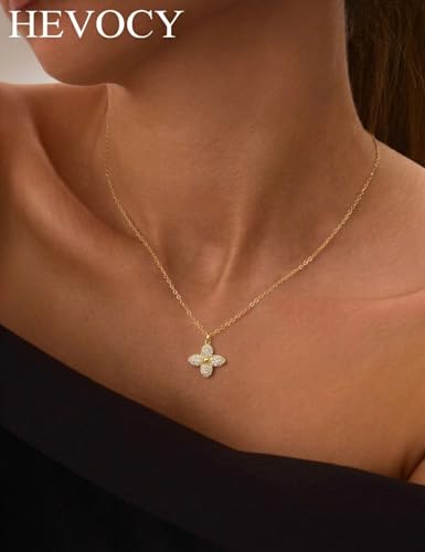 Opal Pendant Necklace for Women - Dainty 14k Gold Plated Jewelry Necklaces, Perfect Valentine's Day/Mother's Day Gift for Her, Mom, Girlfriend, Daughter - color: Pave CZ Clover-GD