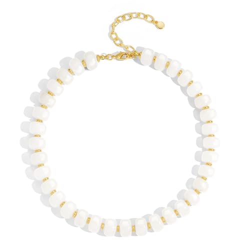 Summer Beach Jewelry Chunky Beaded Necklace for Women Trendy Statement Big Colorful Resin Bead Choker Necklaces Boho Charm Jewelry Cute Gifts for Love - color: Milky White