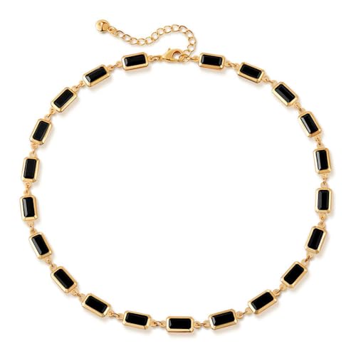 Dainty Colorful Glass Beaded Gold-Tone Choker Necklaces for Women Trendy Rectangular Clavicle Chain Adjustable Multicolor Handmade Gemstone Rainbow Bead Link Boho Y2k Statement Jewelry Party Prom - color: Black