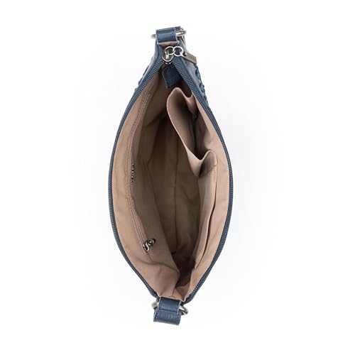 The Sak Lucia Crossbody Bag in Crochet, Convertible Purse with Adjustable Shoulder Strap - color: Denim Tonal Straw