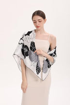 100% Pure Mulberry Silk Scarf 43”*43” Large Square Lightweight Headscarf Women’s Hair Wraps Shawls with Gift Packed - color: Black White Gray Roses