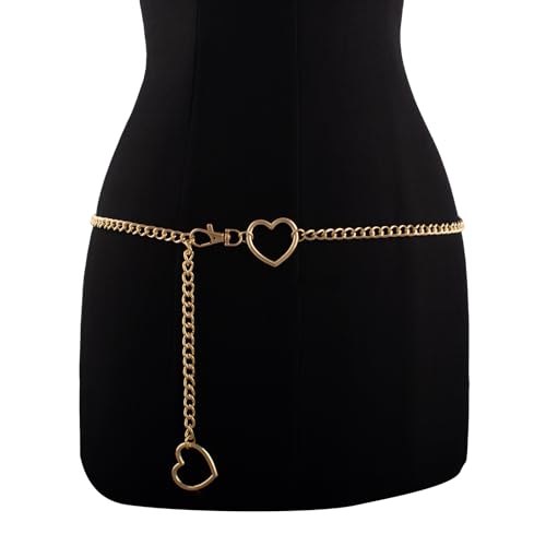 Heart Waist Chain for Women Vintage Belly Chain Cute Body Chain Jewelry Adjustable Metal Waist Accessories For Dress Jeans - size: Large(130cm/51.2in), style: gold color