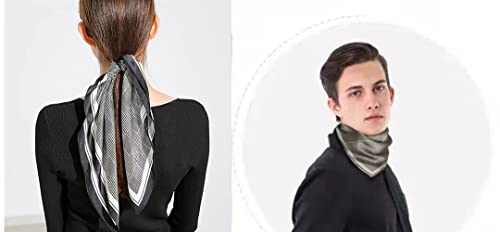ANDANTINO 100% Mulberry Silk Square Scarf for Hair-25.6" X25.6'' Women Men Natural Silk Neckerchief Digital Printed Headscarf - color: Earth Tone-check