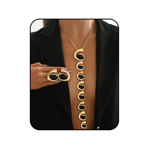 Gold Jewelry Set, Silver Black Boho Western Chunky Vintage Pendant Necklace Stack Trendy Adjustable Non Tarnish Cowgirl Dainty Hypoallergenic Earrings Jewelry Sets For Women - color: GoldSet-long