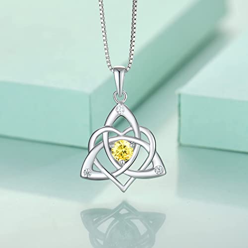 STARCHENIE Celtic Knot Necklace for Women 925 Sterling Silver Trinity Love Knot Pendant Birthstones Jewelry - color: 11-topaz-Nov