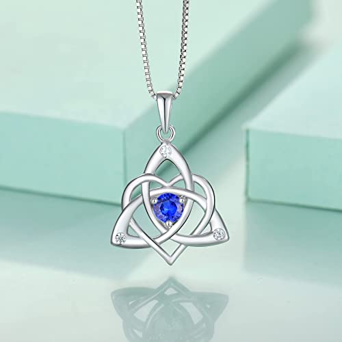 STARCHENIE Celtic Knot Necklace for Women 925 Sterling Silver Trinity Love Knot Pendant Birthstones Jewelry - color: 9-sapphire-Sept