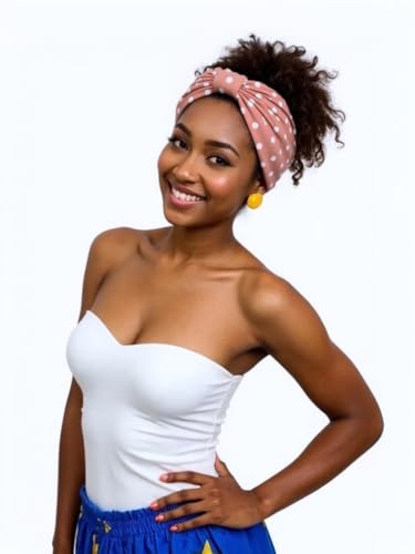 1 Pack Boho Headbands Stretch Paisley Print Bandana Headband Criss Cross Hair Bands Knotted Head Wrap Yoga Daily for Women and Girls (Polka Dot Brown) - color: Polka Dot Brown