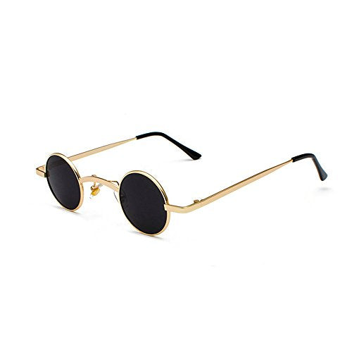 mincl/punk Small Chic Fashion Vintage Round Sunglasses Metal Frame - color: Gold Black