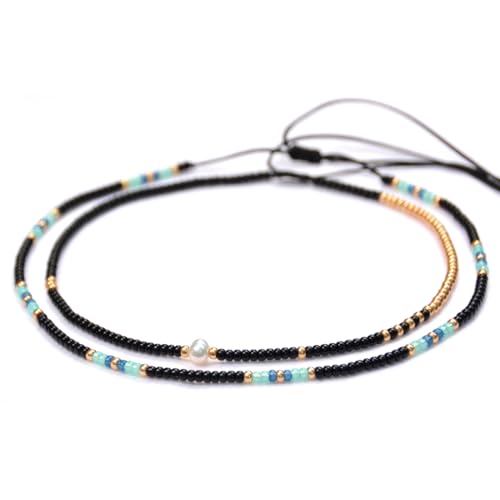 Beaded Choker Necklace for women and Teen Girls, Boho Bohemian Adjustable Colorful Seed Beads Necklace, Handmade Native American Style Jewelry by TRIBES - color: Black multicolor, style: Set of 2 Necklaces