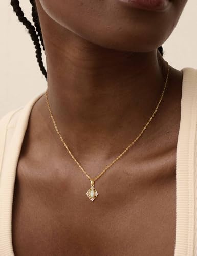 Opal Pendant Necklace for Women - Dainty 14k Gold Plated Jewelry Necklaces, Perfect Valentine's Day/Mother's Day Gift for Her, Mom, Girlfriend, Daughter - color: Vintage Clover Opal-GD