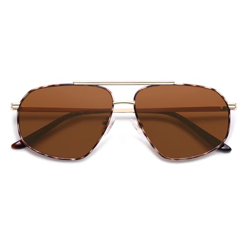 SOJOS Retro Hexagon Aviator Sunglasses for Women Men Trendy Vintage UV400 Protection Shades SJ1200 - color: Tortoise/Brown