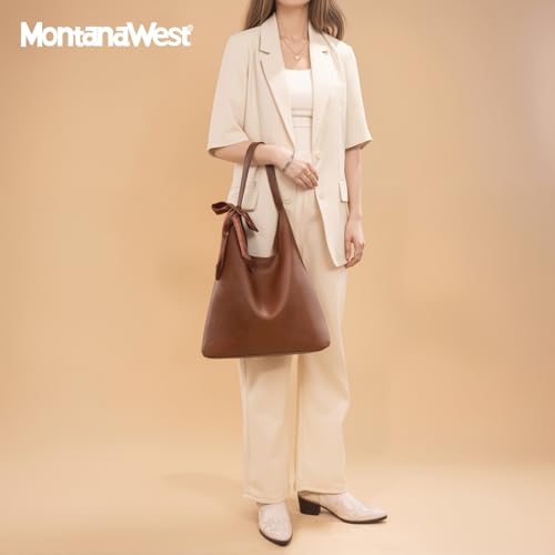 Montana West Slouchy Hobo Bag for Women Shoulder Purses and Handbags with Scarf - color: Dark Brown
