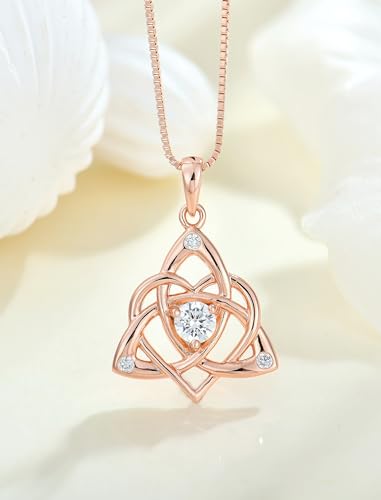 STARCHENIE Celtic Knot Necklace for Women 925 Sterling Silver Trinity Love Knot Pendant Birthstones Jewelry - color: Rose Gold Plated