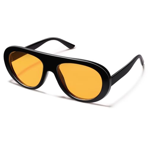 VANLINKER Oversized Retro Aviator Sunglasses for Women Men Chic 70s Vintage Style Trendy 2026 Chunky Sun Glasses VL9865 - color: C2 Black Frame/Orange Lenses