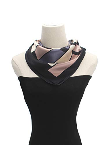 ANDANTINO 100% Mulberry Silk Square Scarf for Hair-25.6" X25.6'' Women Men Natural Silk Neckerchief Digital Printed Headscarf - color: 1-black&purple
