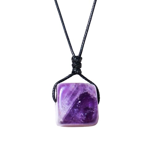 Runyangshi Natural Healing Crystal Dream Amethyst Square Pendant 0.59"-0.78"(1.5-2cm) Tumbled Polished Stones Necklace For Men Women Hand-Woven Rope Gift - color: Drea Amethyst