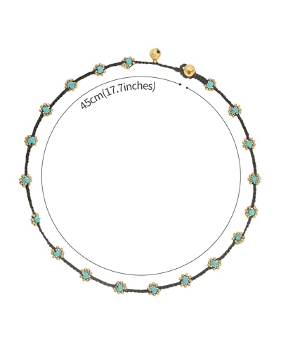 Made by Nami Colorful Bead Necklace for Women Adjustable & Waterproof Surfer Beaded Choker Necklace Handmade Boho Beach Choker for Summer Festival and Hippie Style - color: Turquoise Beads