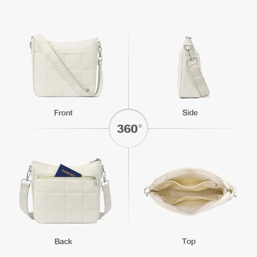 Anti Theft Crossbody Bags for Women,Quilted Puffer Travel Purses Shoulder Hobo Bag Handbag with Guitar Strap - color: Beige