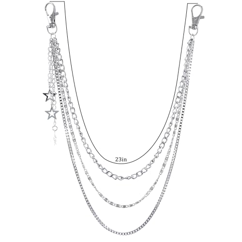 Layered Pants Chain keychain for Women Men Punk Wallet Chains Hiphop Jeans Keychain Halloween Jewelry - style: G-three layered chain with star