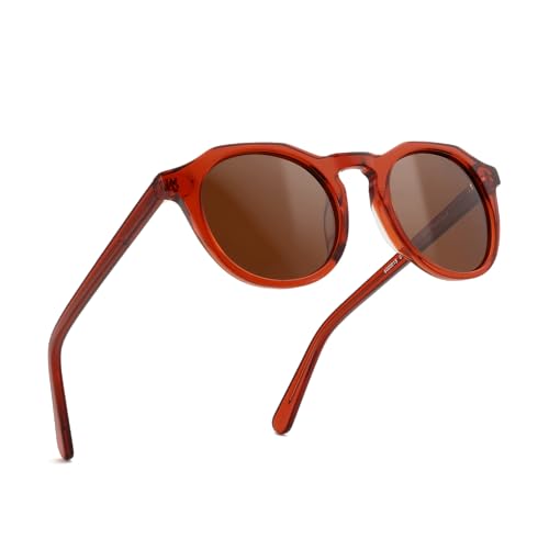 ZENOTTIC Vintage Round Polarized Sunglasses for Men Women UV400 Protection - color: C10 Crystal Red Frame Brown Lens