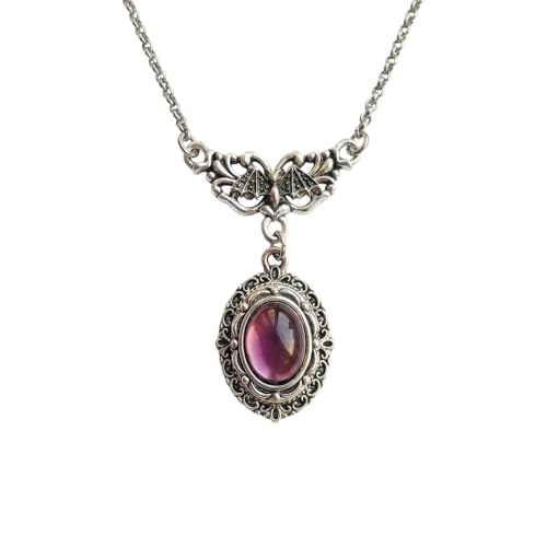 Gothic Vintage Gem Pendant Necklace | Victorian Style Filigree Silver-Tone Jewelry | Ideal Gift for Party Cosplay & Daily Wear - color: Purple