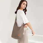 Coton Pose Women Hippie Crossbody Bag - Top Zip Large Capacity Canvas Sling Bag - Jacquard Cloth Handmade - color: Dark Green
