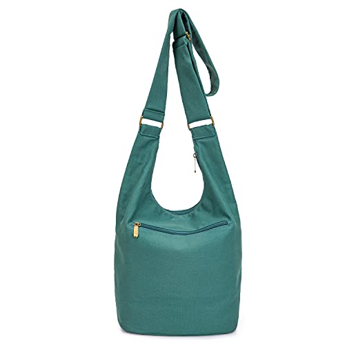 Coton Pose Women Hippie Crossbody Bag - Top Zip Large Capacity Canvas Sling Bag - Jacquard Cloth Handmade - color: Light Green